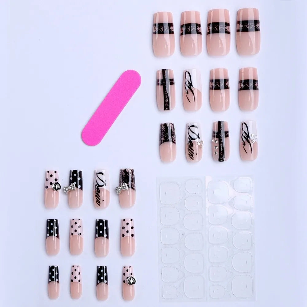 24-Pack Pink Flower Press-On Nails | Full Cover Nail Tips Press-On Nails QXL