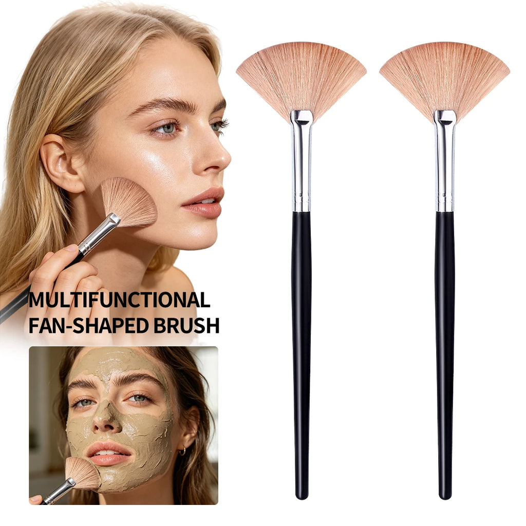 KOSSHOW 2-Pack Fan Makeup Brushes – Highlighter & Powder Fan Makeup Brush Set QXL