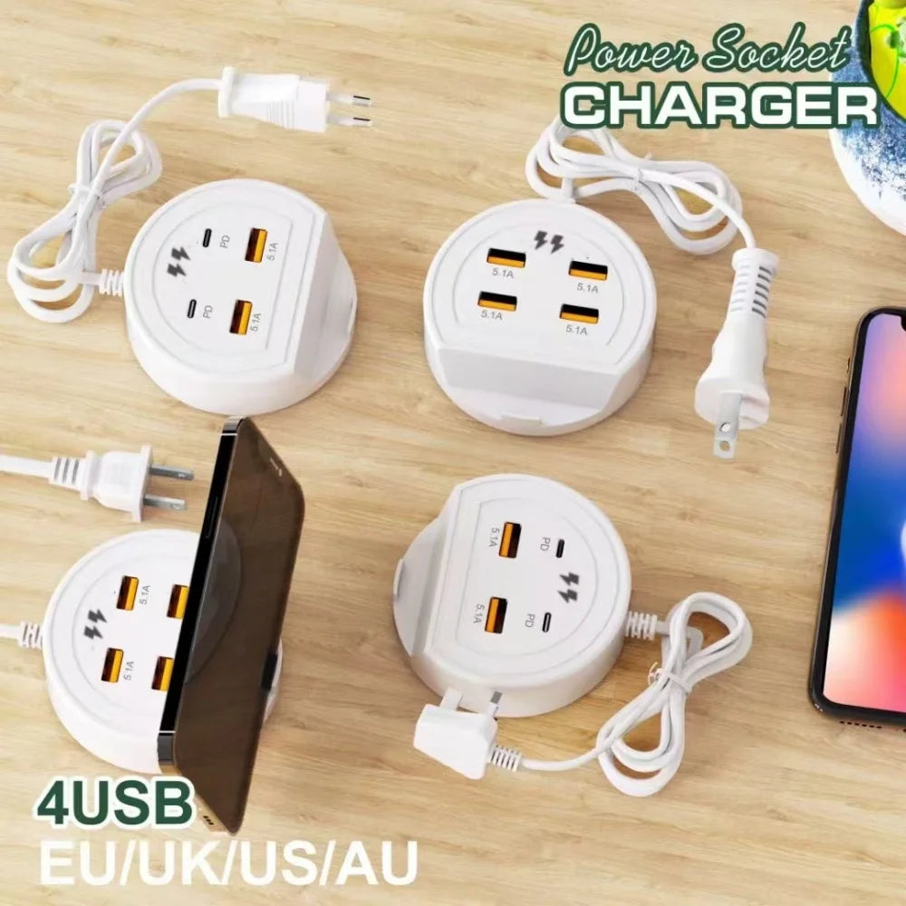 4-Port USB-C PD Wall Charger Hub with Phone Stand | EU US UK USB Wall Charger QXL