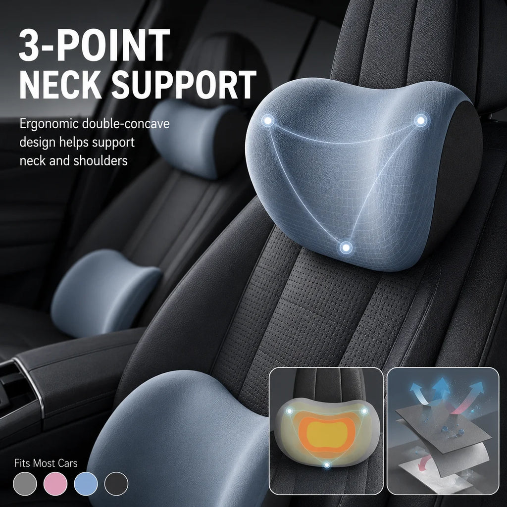 Memory Foam Car Headrest & Lumbar Support Cushion Set Car Seat Cushion Set QXL