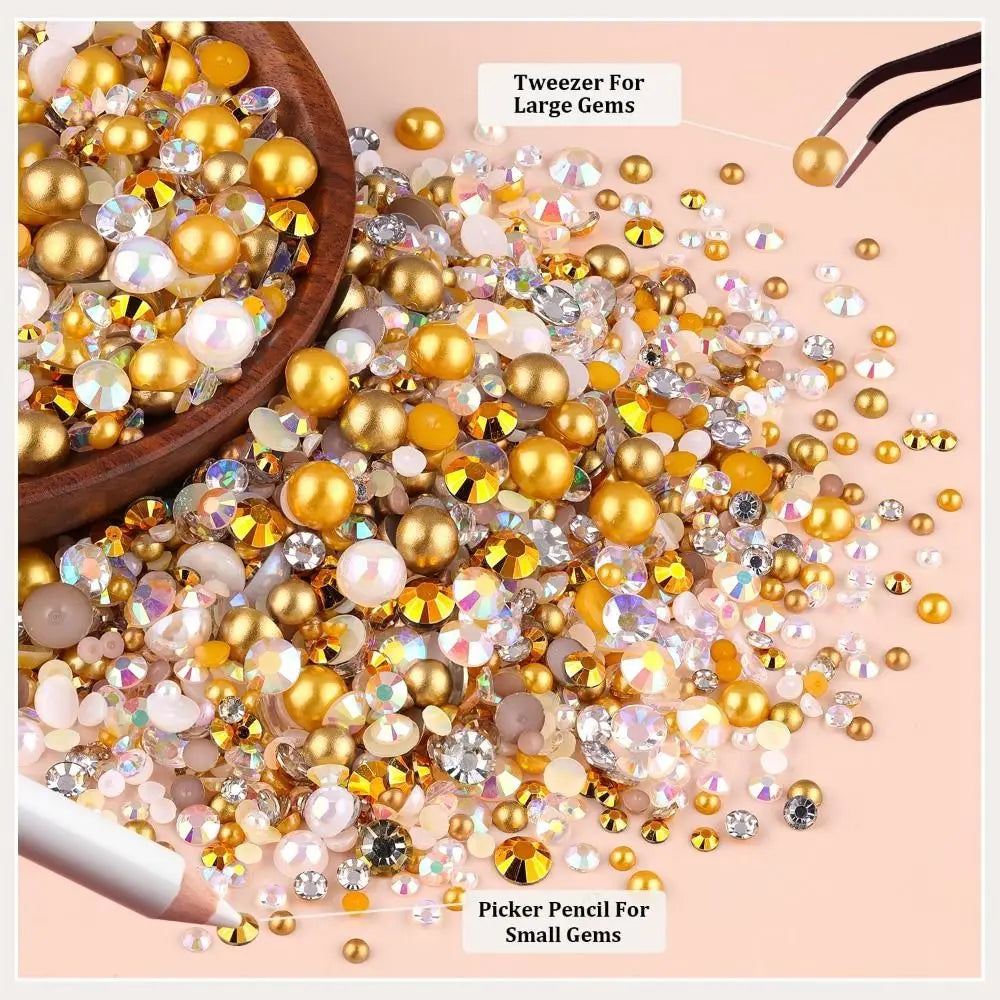 Flatback Pearls & Rhinestones Kit 3–8mm | 24-Grid Mixed Gems Nail Art Rhinestone Kit QXL