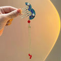 Retro Fringe Fan Hair Comb | Blue & Red Wedding Hairpin Decorative Hair Comb QXL fan