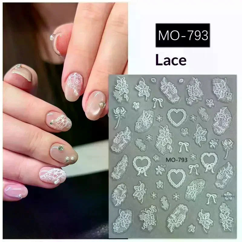 Lace Flower Bow Hollow Nail Stickers | DIY Manicure Decals Nail Art Stickers QXL