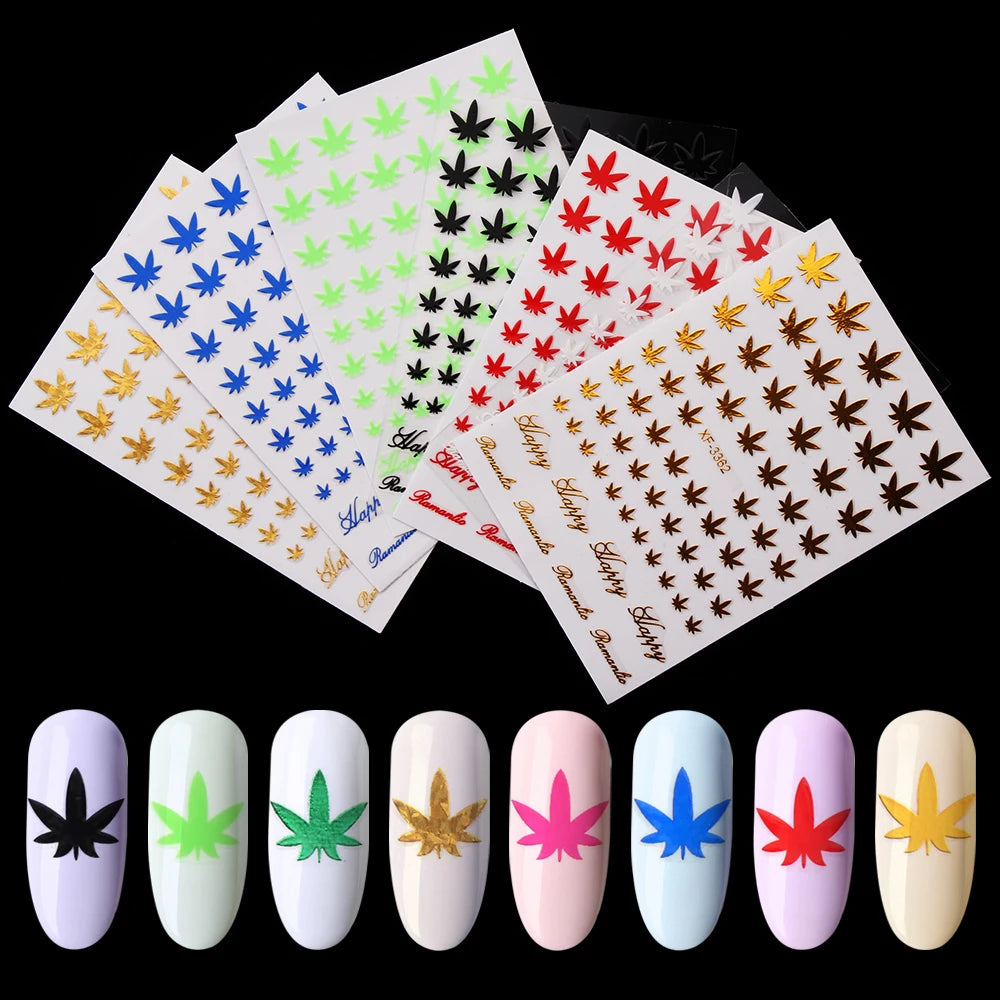 3D Holographic Leaf Nail Stickers | Self-Adhesive Decals Nail Art Stickers QXL
