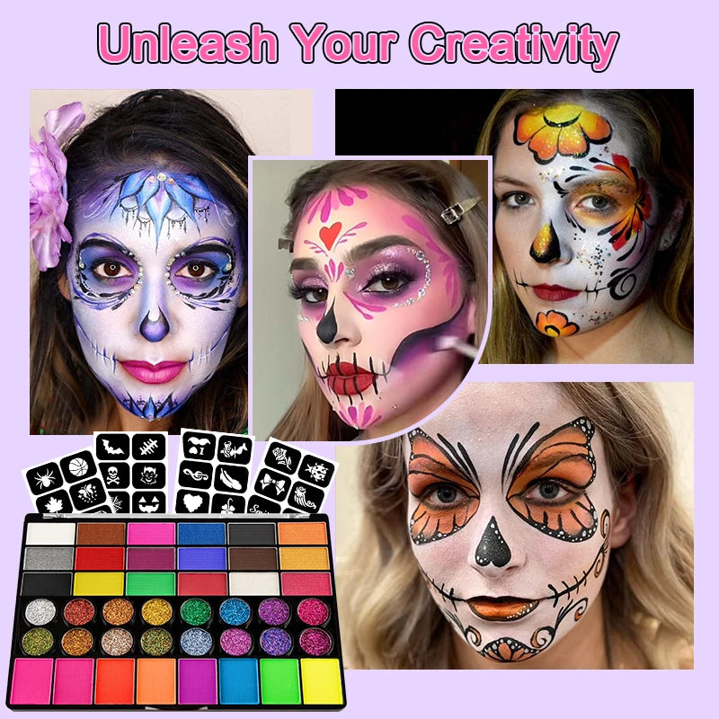 VERONNI 42-Color UV Glow Neon Face & Body Paint Palette UV Body Paint QXL