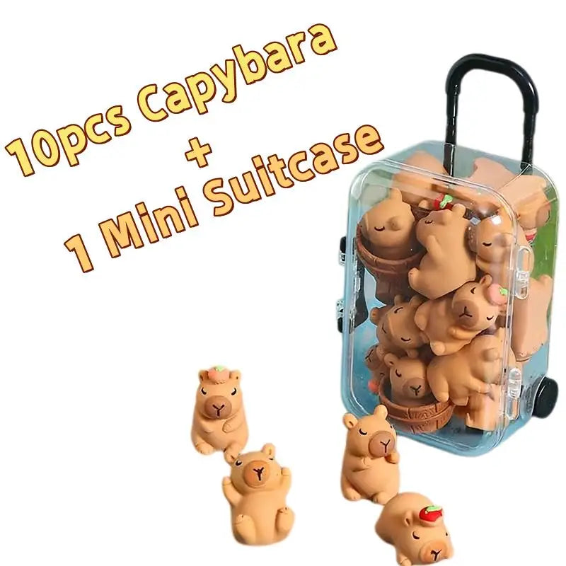 11-Pc Resin Capybara & Mini Luggage Box Figurine Set – Decor Gift Resin Figurine Set QXL 11pcs
