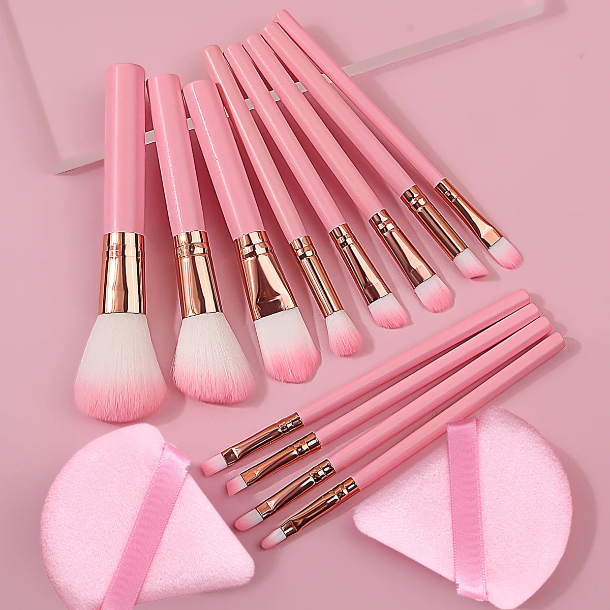 14-Pc Pink Makeup Brush Set | Sponge, Puff & Full Kit Makeup Brush Set QXL