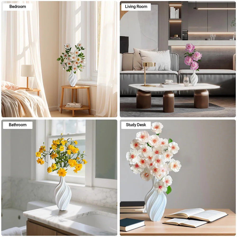 3D Printed Twisted Vase | 9.8" White Silk-Finish Home Décor Decorative Vase QXL