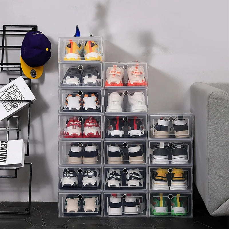 6-Pack Stackable Transparent Shoe Boxes | Foldable Organizer Shoe Storage Box QXL