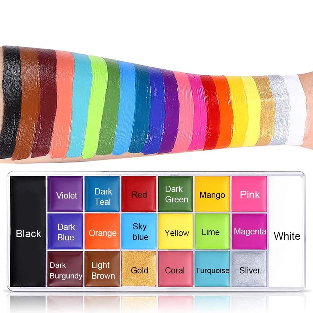 VERONNI 20-Color Halloween Face & Body Paint Kit with Brushes Face & Body Paint Kit QXL