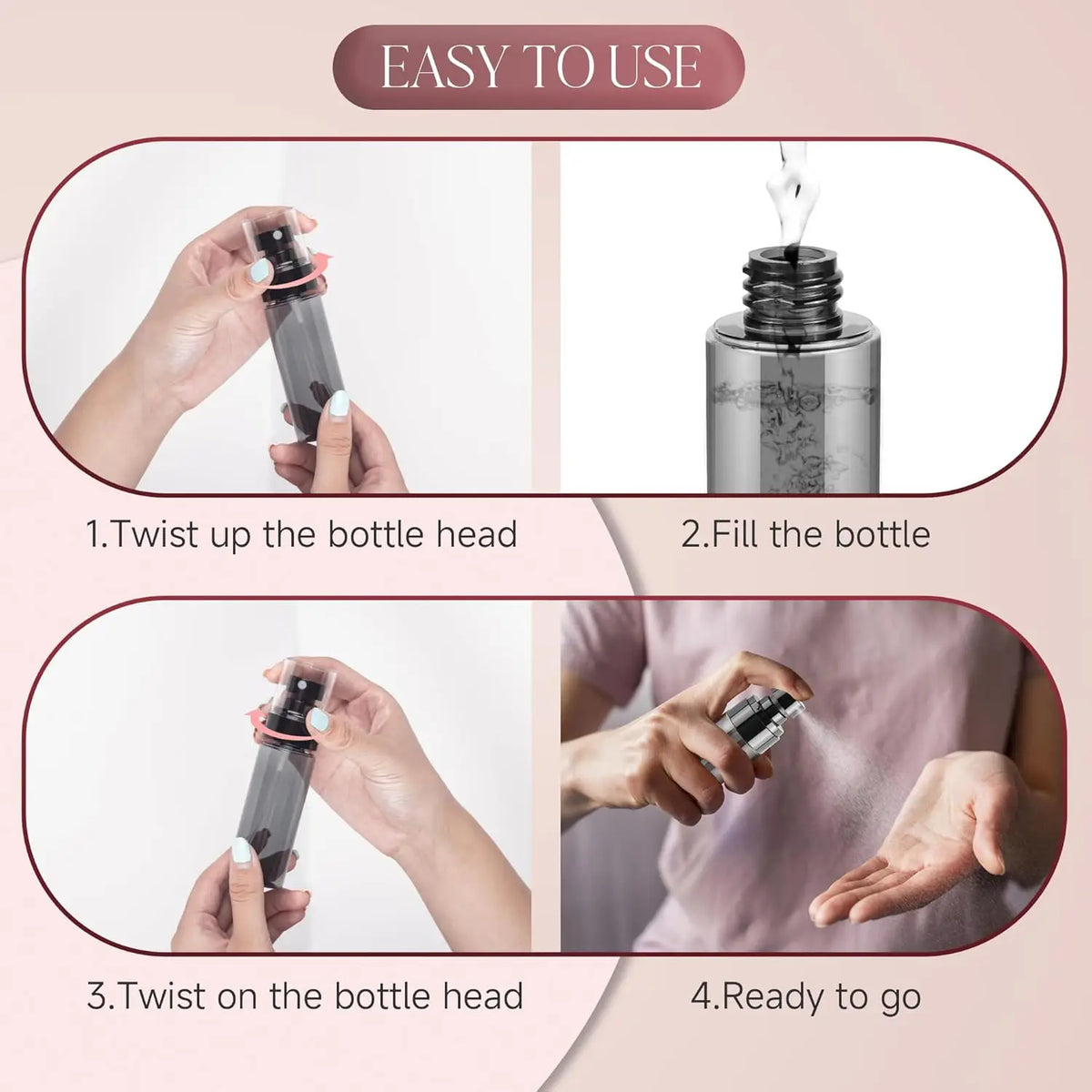 4-Pack 1oz Black Fine Mist Mini Spray Bottles | Travel Refillable Travel Spray Bottles QXL