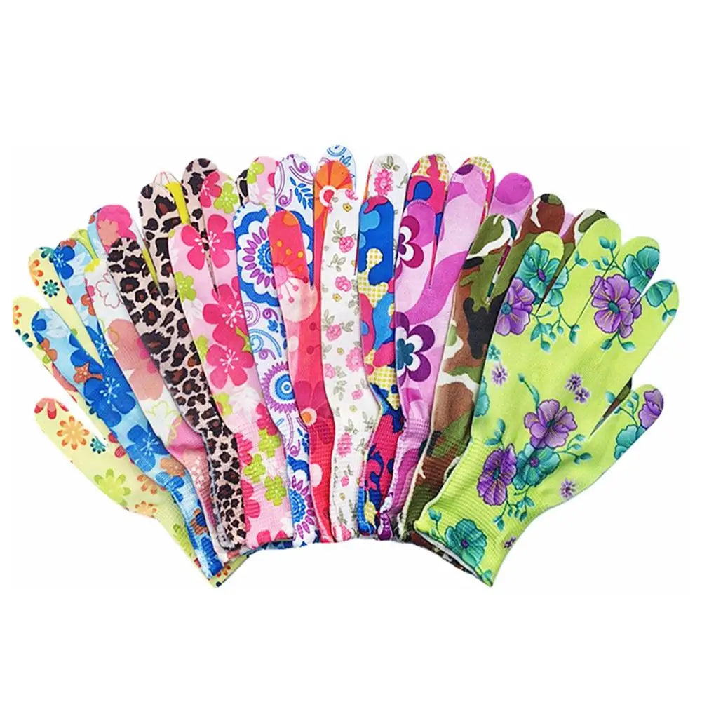 12-Pack Women's Non-Slip Floral Garden Gloves | Nitrile Palm Garden Work Gloves QXL
