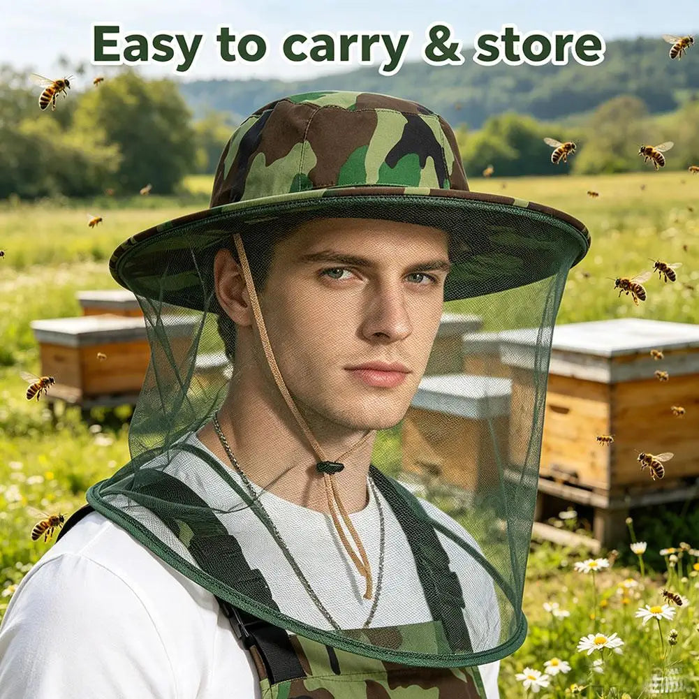 Mosquito Head Net Hat | Camouflage Bee Veil Outdoor Cap Insect Net Hat QXL