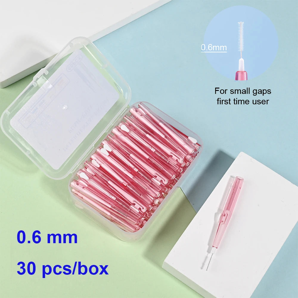 30-Pack Interdental Brushes | 5 Sizes for Braces & Implants Interdental Brush Set QXL 30 pink