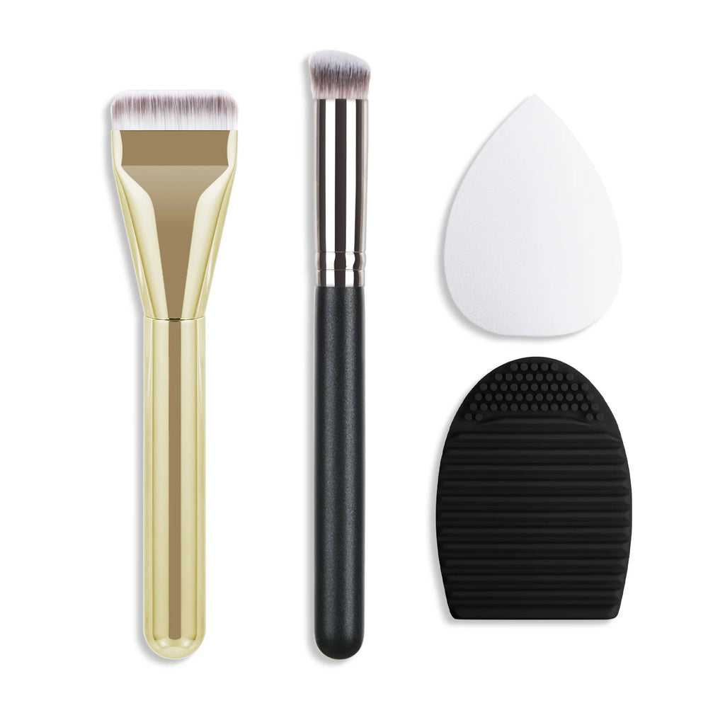 Ronshadow Foundation Brush, Palette & Spatula 4-Pc Set Makeup Brush Set QXL YELLOW