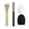 Ronshadow Foundation Brush, Palette & Spatula 4-Pc Set Makeup Brush Set QXL YELLOW