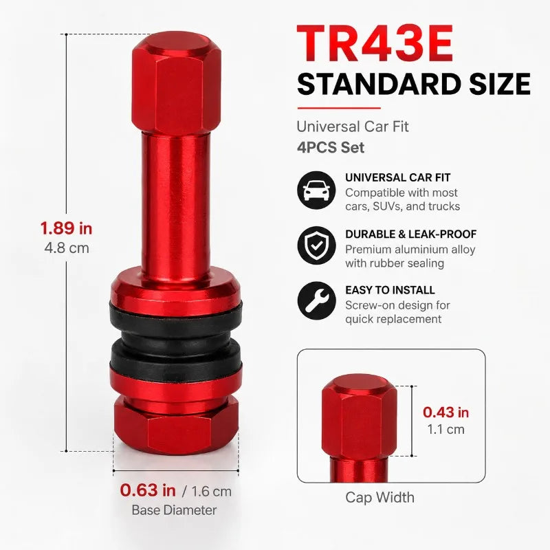 4-Pack TR43E Aluminum Tire Valve Stems for Tubeless Rims Tire Valve Stems QXL