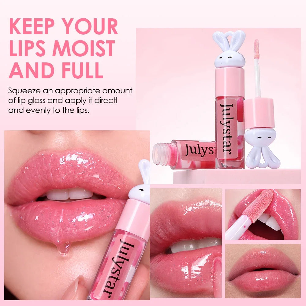 Julystar Kawaii Rabbit Lip Gloss | Glitter Moisturizing Lip Gloss QXL