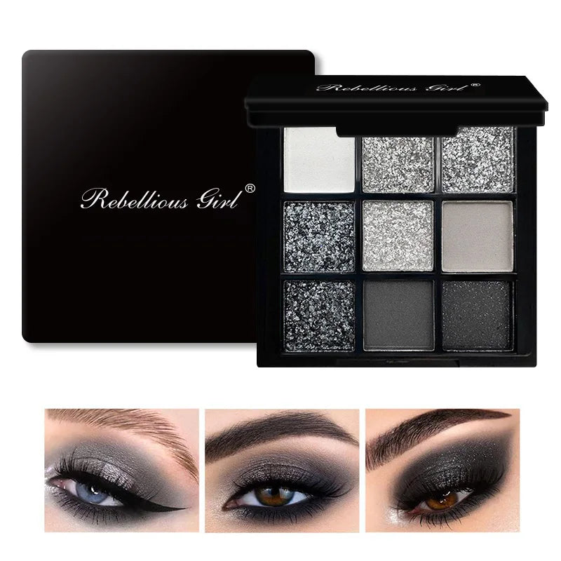 9-Color Smokey Matte Glitter Eyeshadow Palette | Punk Shimmer Eyeshadow Palette QXL
