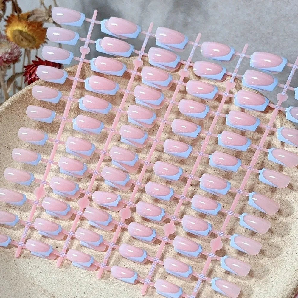 30-Pc Nude Pink Press-On Nails | Glossy White Edge Medium Press-On Nails QXL