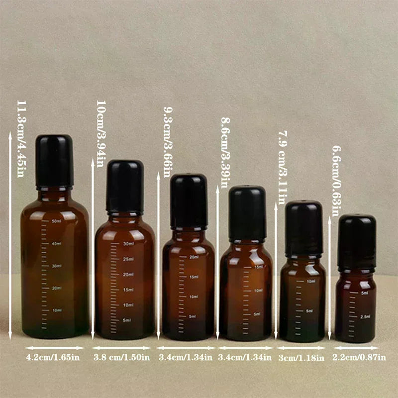 Brown Glass Roll-On Bottles 5ml–50ml | Essential Oil Roller Glass Roller Bottle QXL