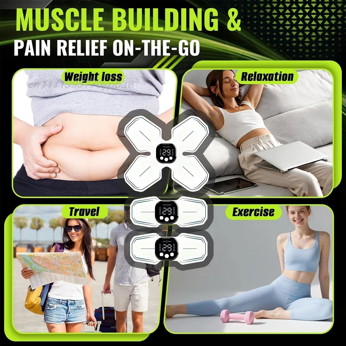 Smart Wireless EMS Abs Trainer & Muscle Stimulator | Rechargeable EMS Muscle Stimulator QXL