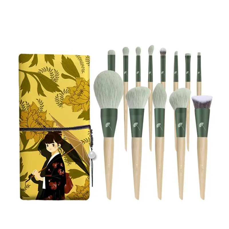 13-Piece Jade Bamboo Makeup Brush Set | Professional Kit Makeup Brush Set QXL 13 pieces of Polygon