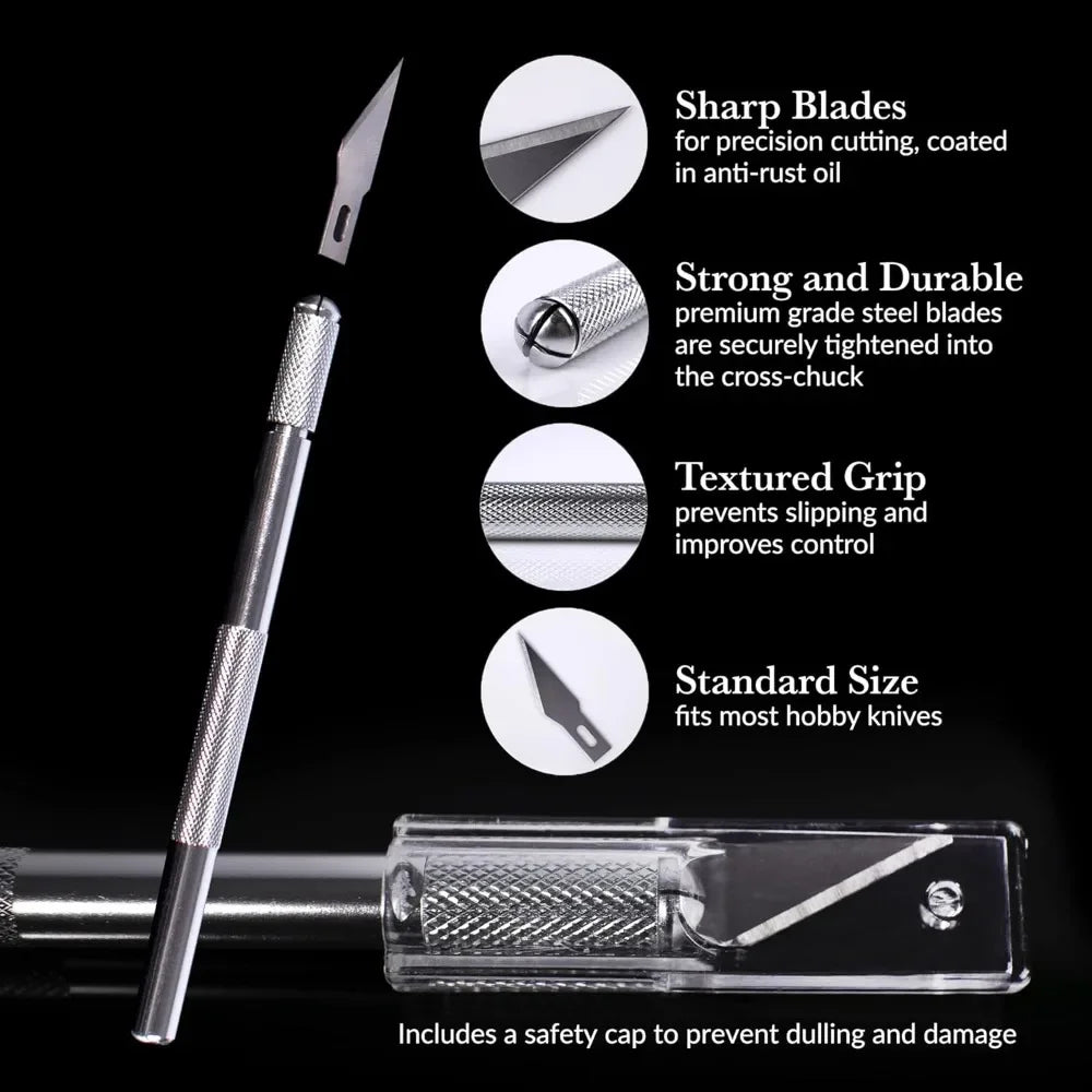 Premium Craft Knife Set | 10 Extra Steel Blades & 15cm Ruler Craft Knife Set QXL