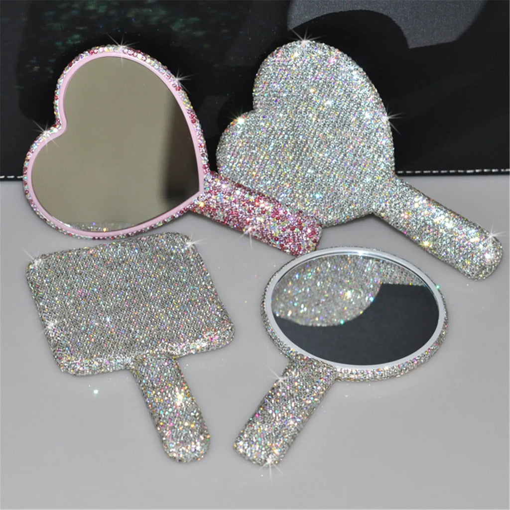 Diamond Heart Handheld Makeup Mirror | Bling Travel Vanity Handheld Makeup Mirror QXL