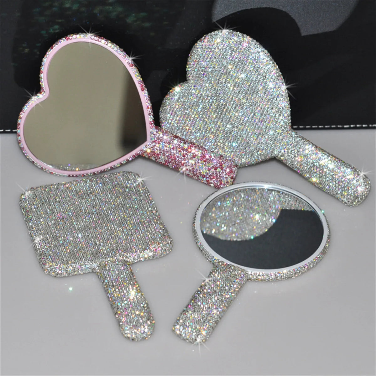 Diamond Heart Handheld Makeup Mirror | Bling Travel Vanity Handheld Makeup Mirror QXL