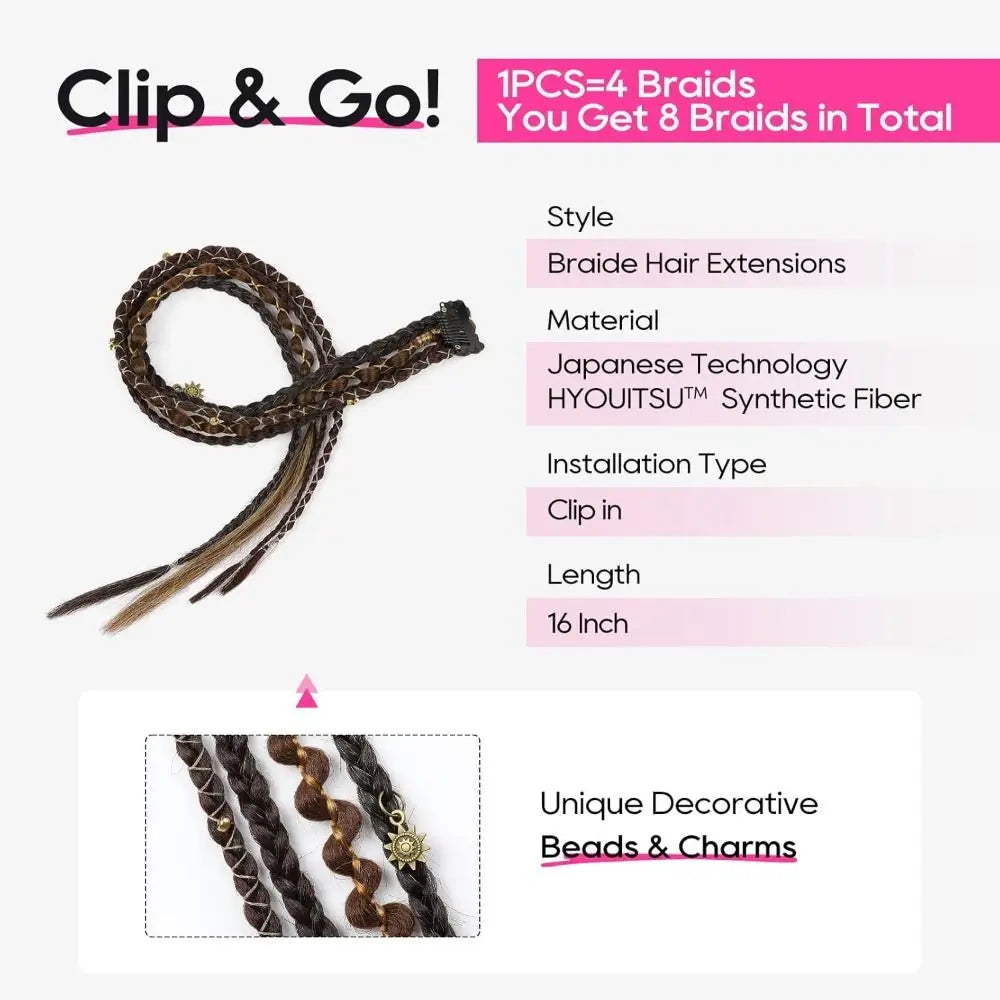 Bohemian Clip-In Braid Extensions 16" | Fairy Hairpiece Set Clip-In Hair Extension QXL