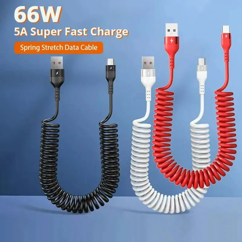 Retractable USB-C Cable 5A Fast Charging | 1m & 1.5m USB-C Charging Cable QXL