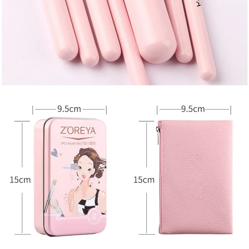 ZOREYA 7-Piece Mini Travel Makeup Brush Set with Tin Box Travel Makeup Brush Set QXL