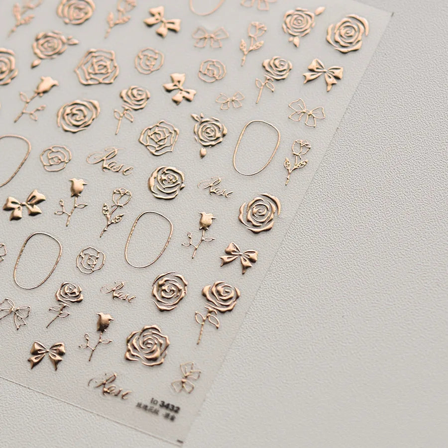 5D Vintage Lace Rose Nail Stickers | Self-Adhesive Decals Nail Art Stickers QXL