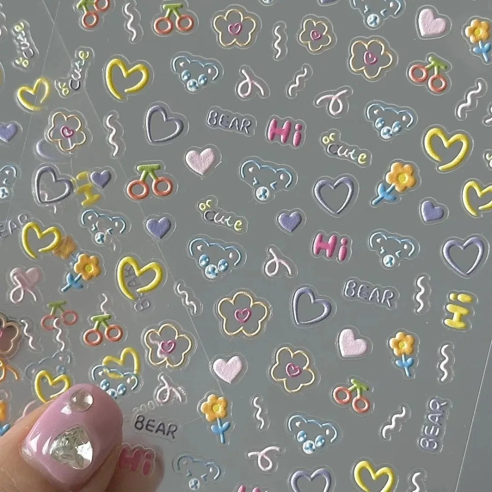 Cartoon Soft Embossed Self-Adhesive Nail Art Stickers & Decals Nail Art Stickers QXL WHITE