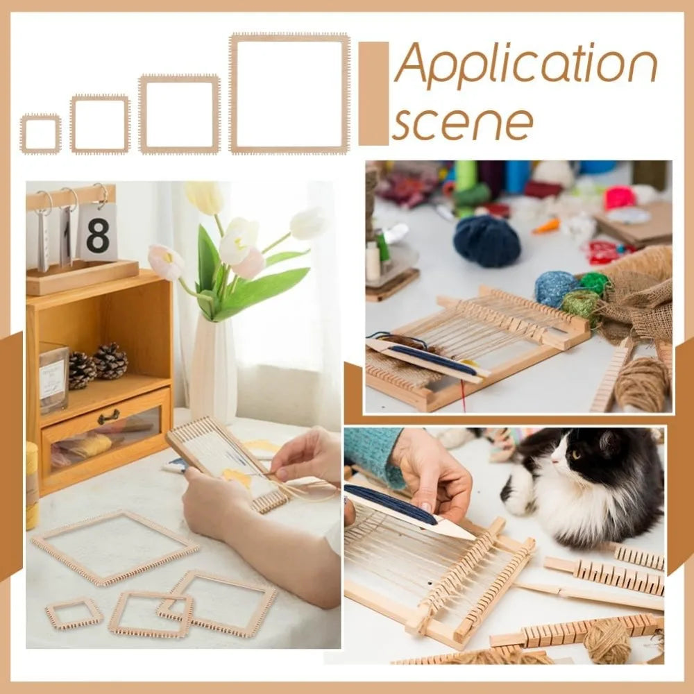 4-Piece Square Wood Weaving Loom Kit | 4 Sizes for Beginners Weaving Loom Kit QXL