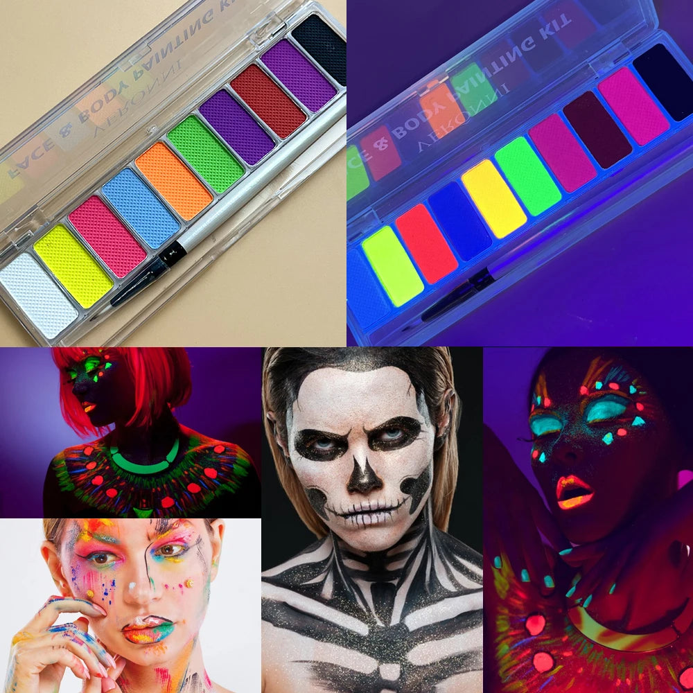 VERONNI 10-Color UV Neon Glow Face & Body Paint Palette UV Body Paint Palette QXL