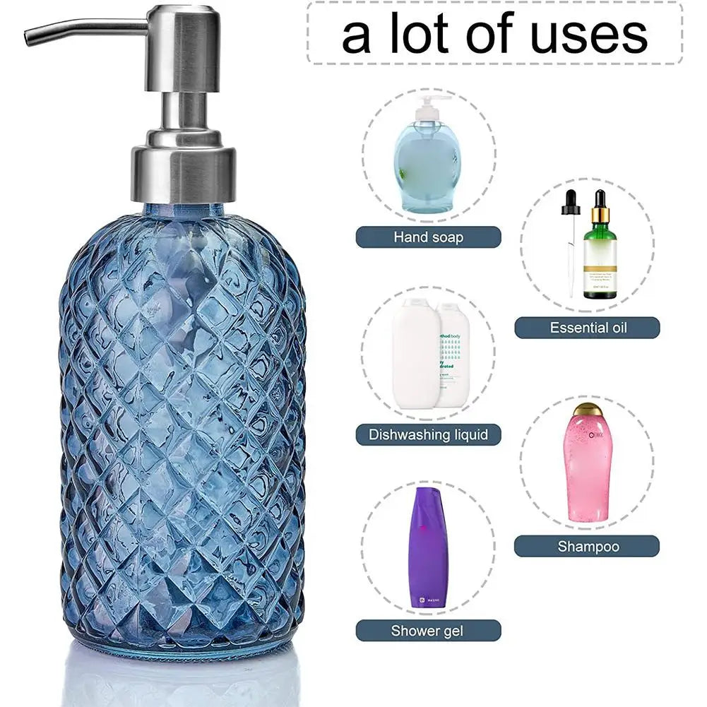 480ml Glass Soap Dispenser | Rust-Proof Stainless Steel Pump Glass Soap Dispenser QXL