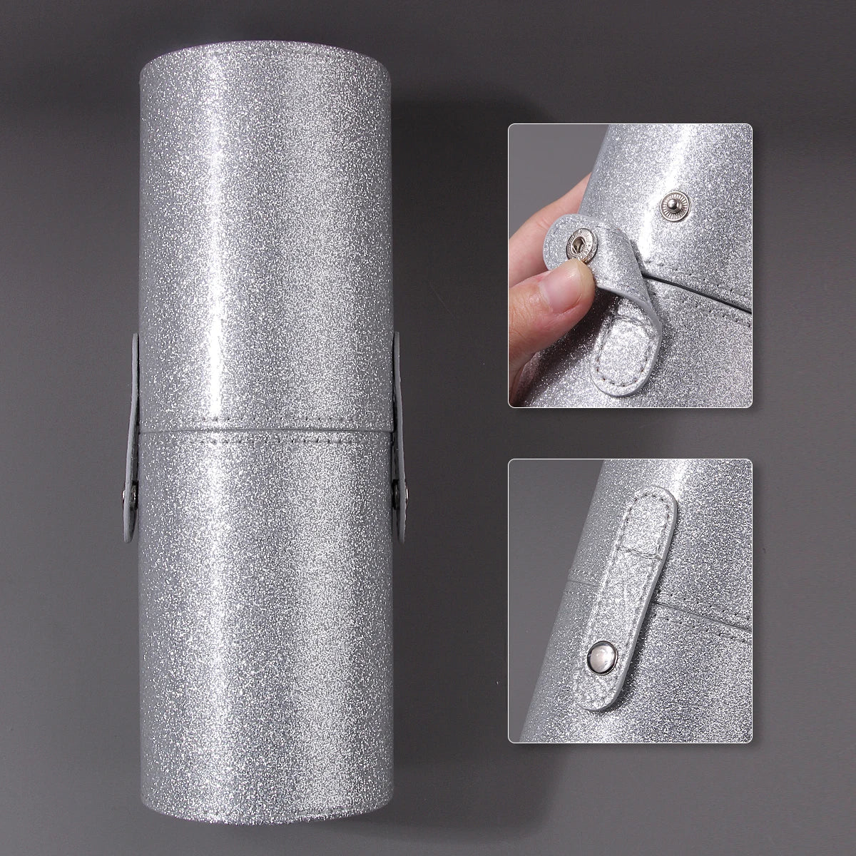 Glitter Silver Makeup Brush Holder | Portable Cylinder Case Makeup Brush Holder QXL