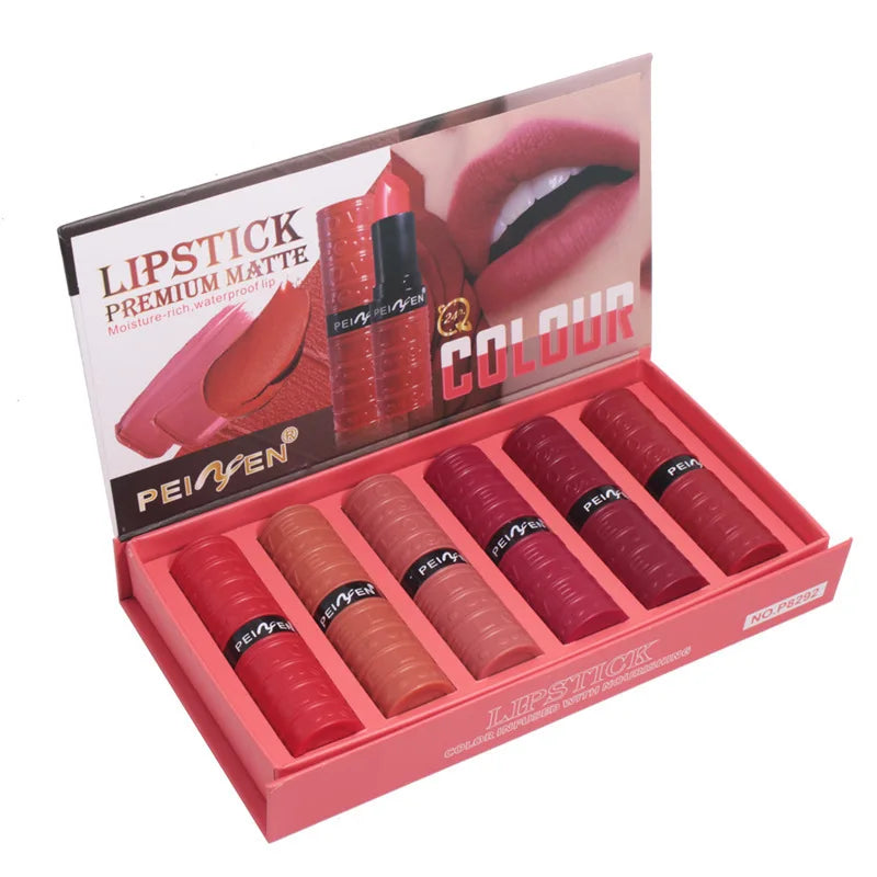 6-Piece Matte Lipstick Set – Waterproof & Cup-Proof Lip Color Matte Lipstick Set QXL P8292