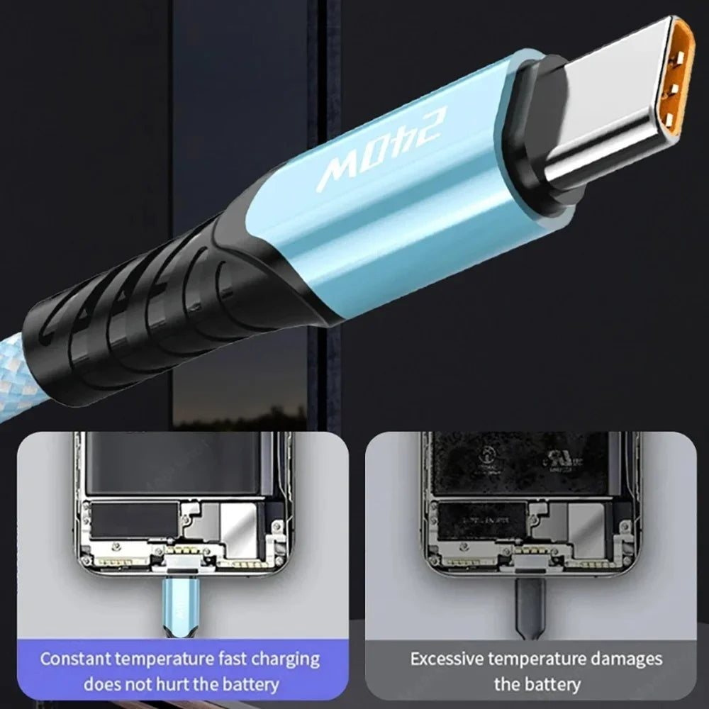 240W USB-C to USB-C Fast Charging Braided Cable 5A USB-C Charging Cable QXL