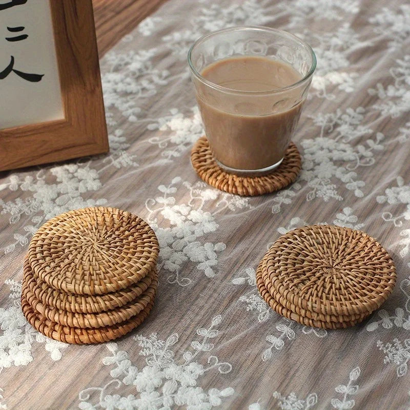 Autumn Rattan Braided Coaster | Elegant Home Decor Tableware Table Coaster QXL