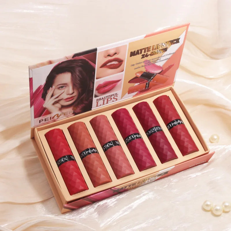 6-Color Waterproof Lipstick Set | Long-Lasting, No Cup Stain Lipstick Set QXL P8294 Full Size