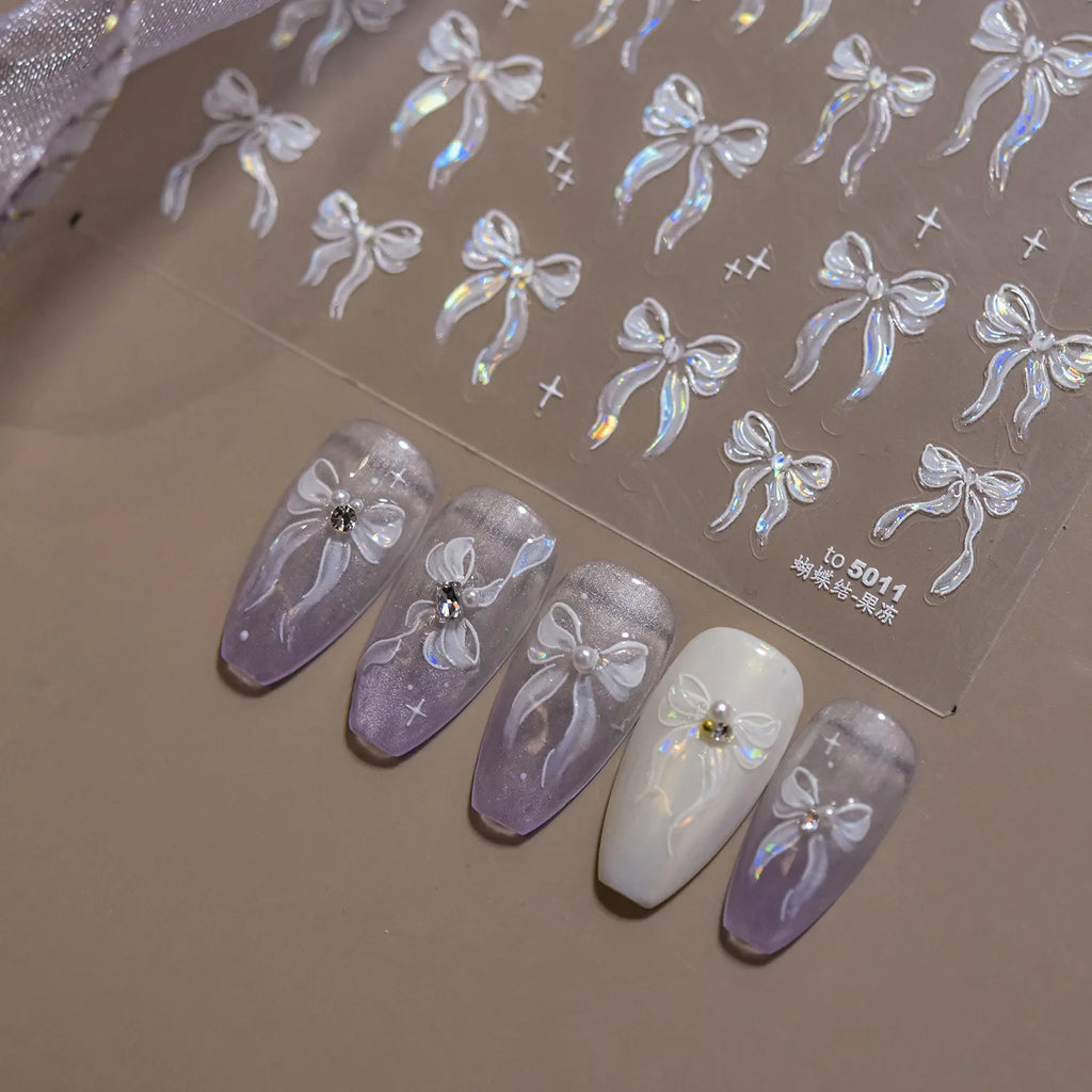 5D Bowknot Ribbon Jelly Nail Art Stickers | Manicure Decals Nail Art Stickers QXL