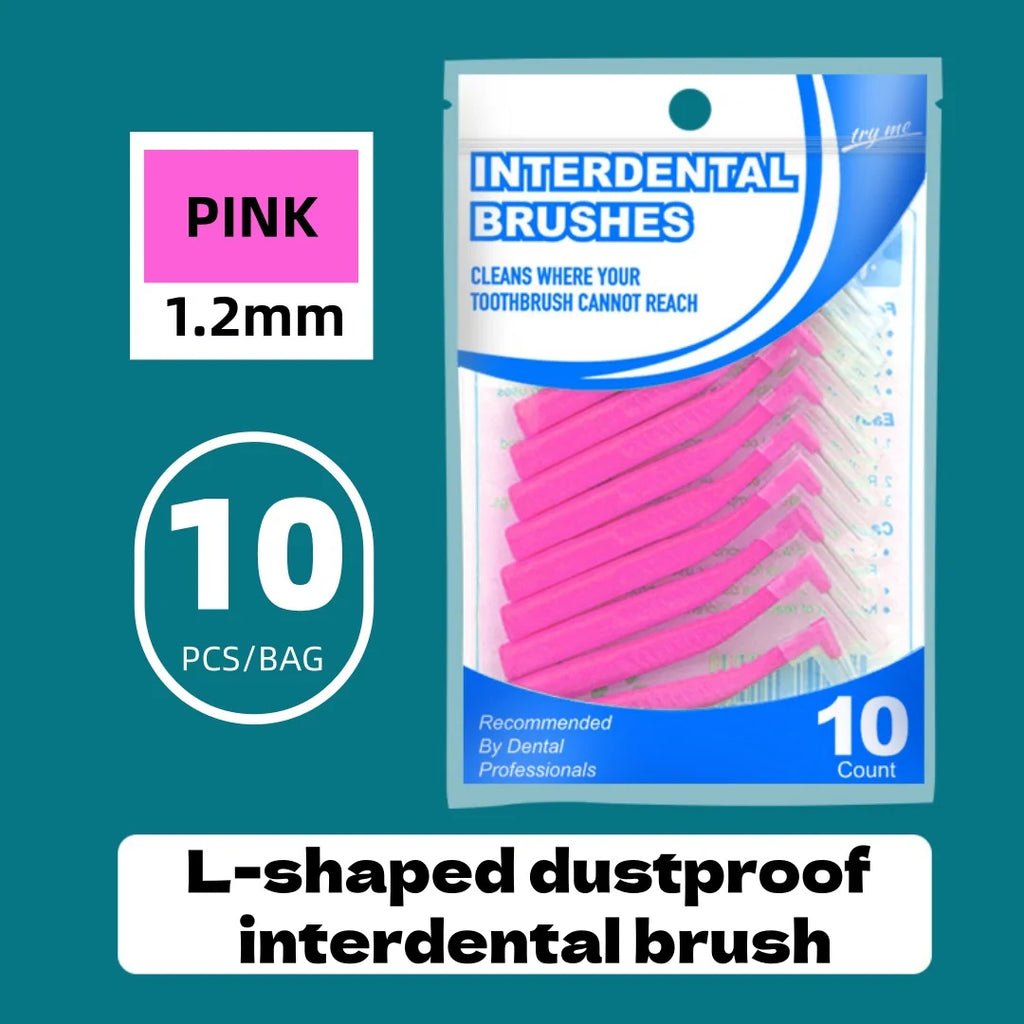 10-Pack L-Shaped Interdental Brushes | Disposable PP Picks Interdental Brush QXL PINK-1PCS