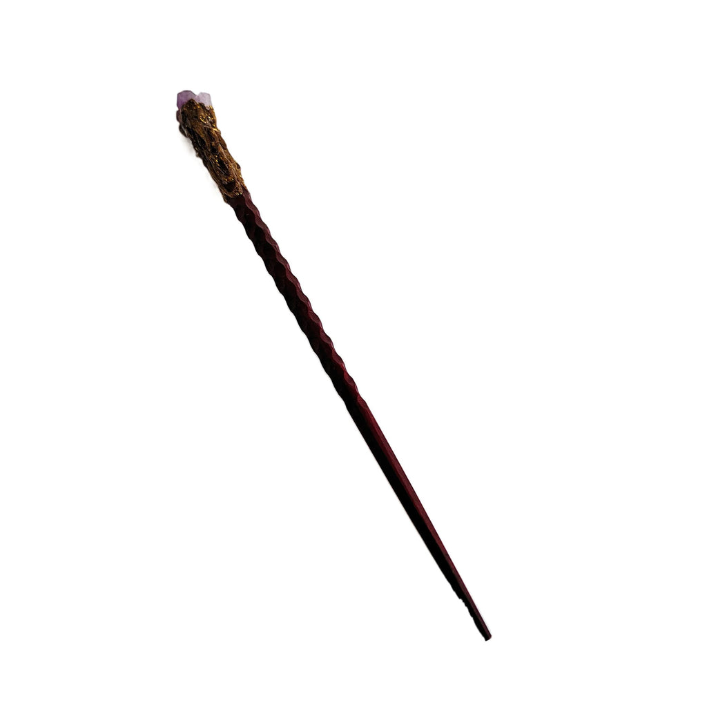 Sandalwood & Amethyst Magic Wand Hair Pin | Wooden Hairpin Crystal Hair Pin QXL