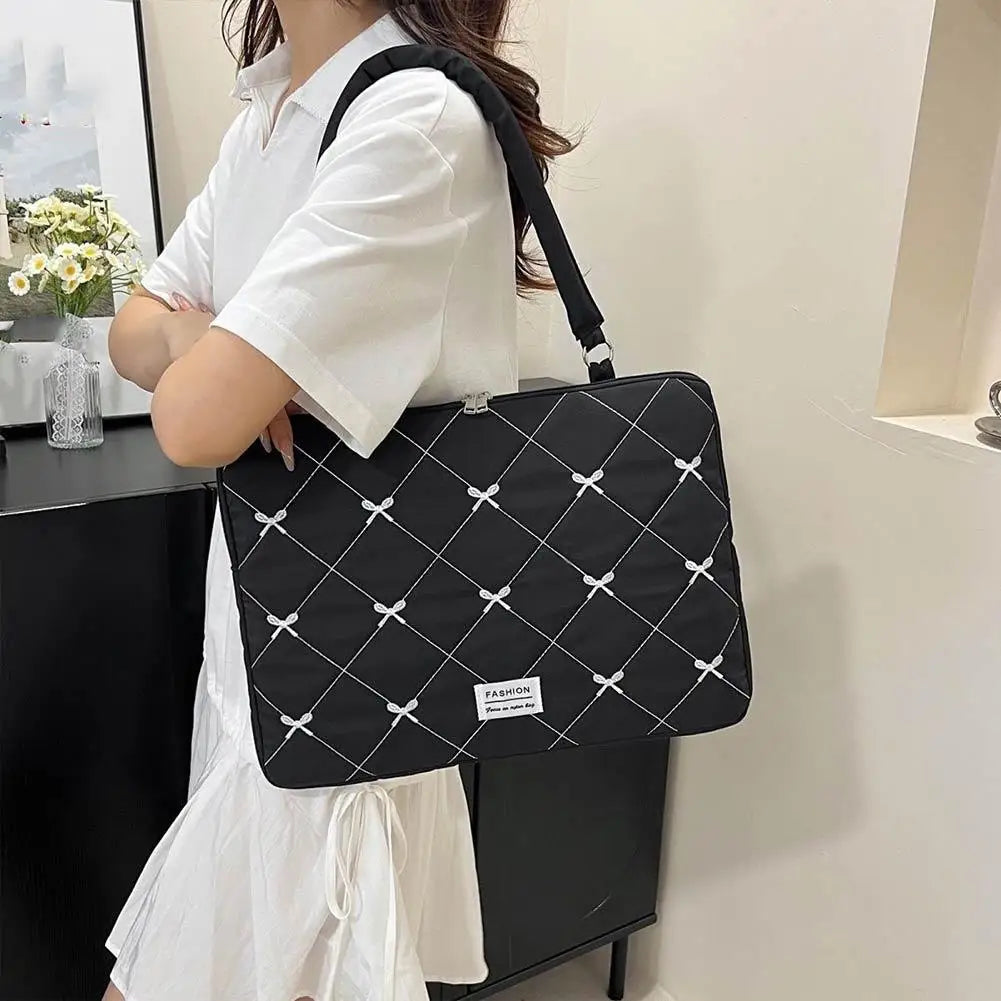Bow Embroidered Laptop Sleeve Bag | Cushioned Shoulder Handbag Laptop Sleeve Bag QXL