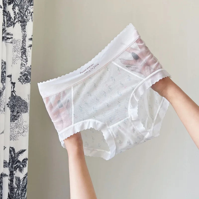 Women's Mid-Waist Lace Briefs | Cotton Crotch Floral Panties Women's Lace Briefs QXL