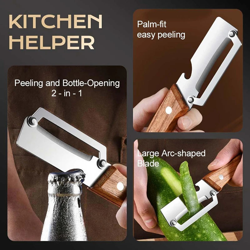 Wooden Ergonomic Vegetable Peeler & Julienne Cutter | 2-in-1 Vegetable Peeler QXL