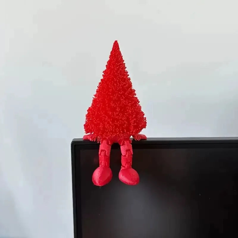 Poseable 3D Printed Christmas Tree | Movable Joints Red & Gold Holiday Novelty Decor QXL
